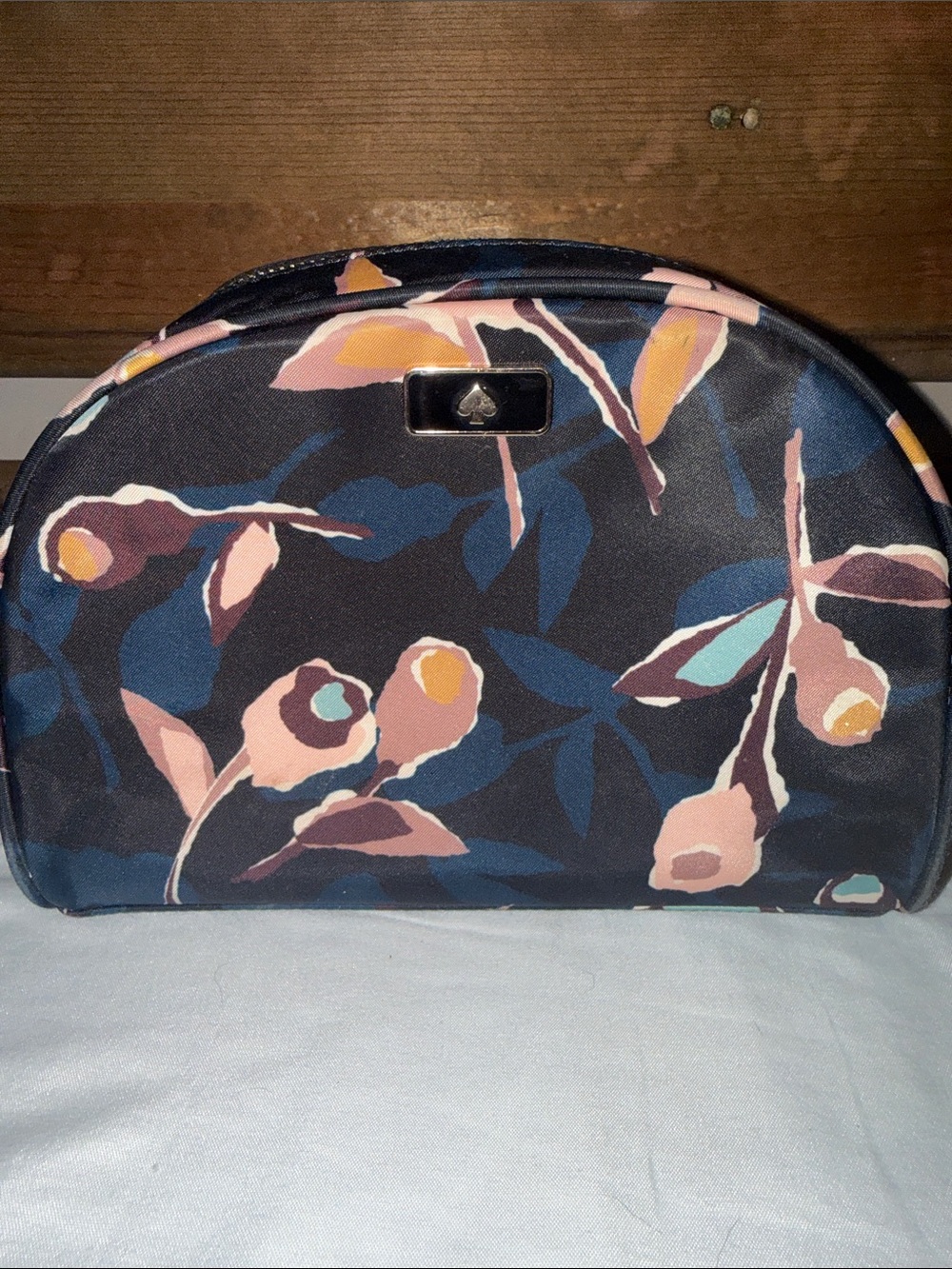 kate spade Navy Floral Cosmetic Pouch with Pink and Teal Accents